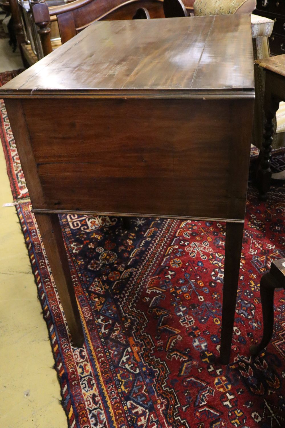 A 19th century mahogany side table fitted two short drawers and one long drawer, width 81cm depth 60cm height 99cm